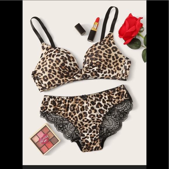 NEW❤️Leopard lace lingerie bra & panty set